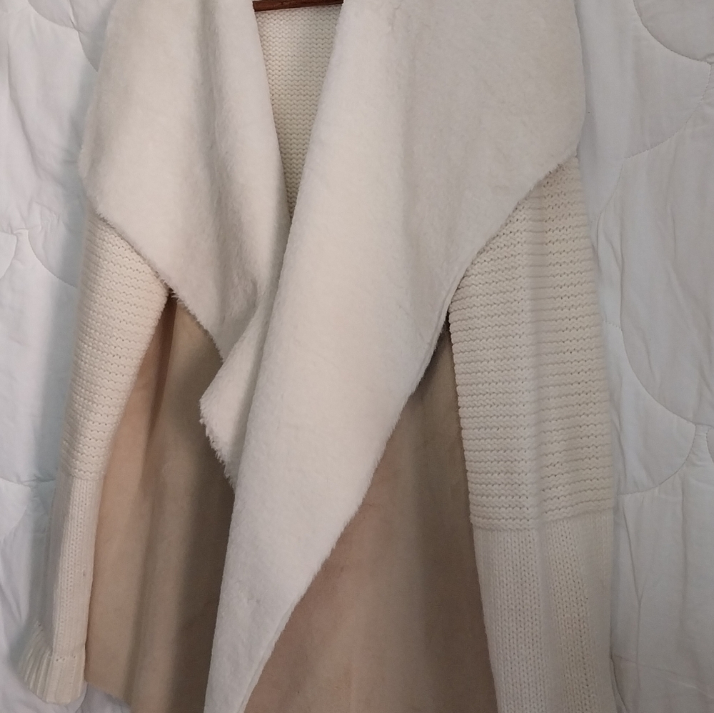 Fever Women's XL Cascade Collar Beige/Tan Knit Faux Suede & Sherpa Knit Jacket - Picture 10 of 13